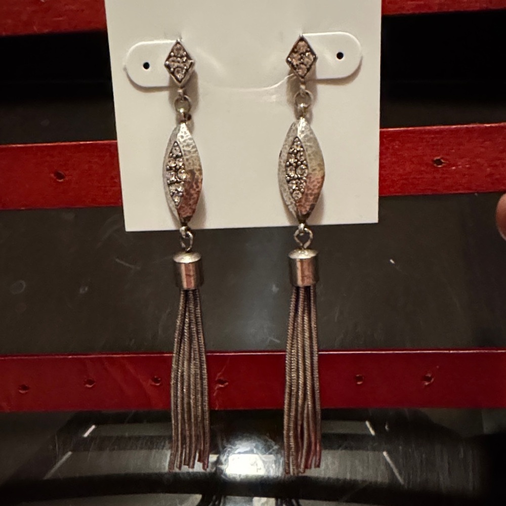 Vintage Yosca Crystals Tassels Silver Tone Earrings